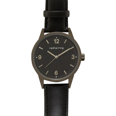 Men's black leatherette strap analogue watch
